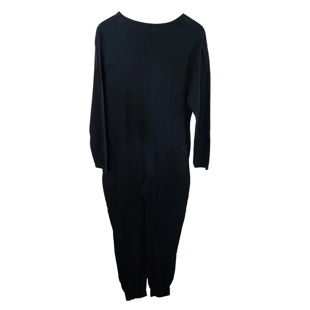 Victoria's Secret Underware Black One Piece Union Suit Button Front Vintage L